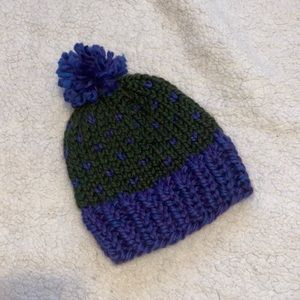 Handmade Knitted Hat with Pompom & Heart Design